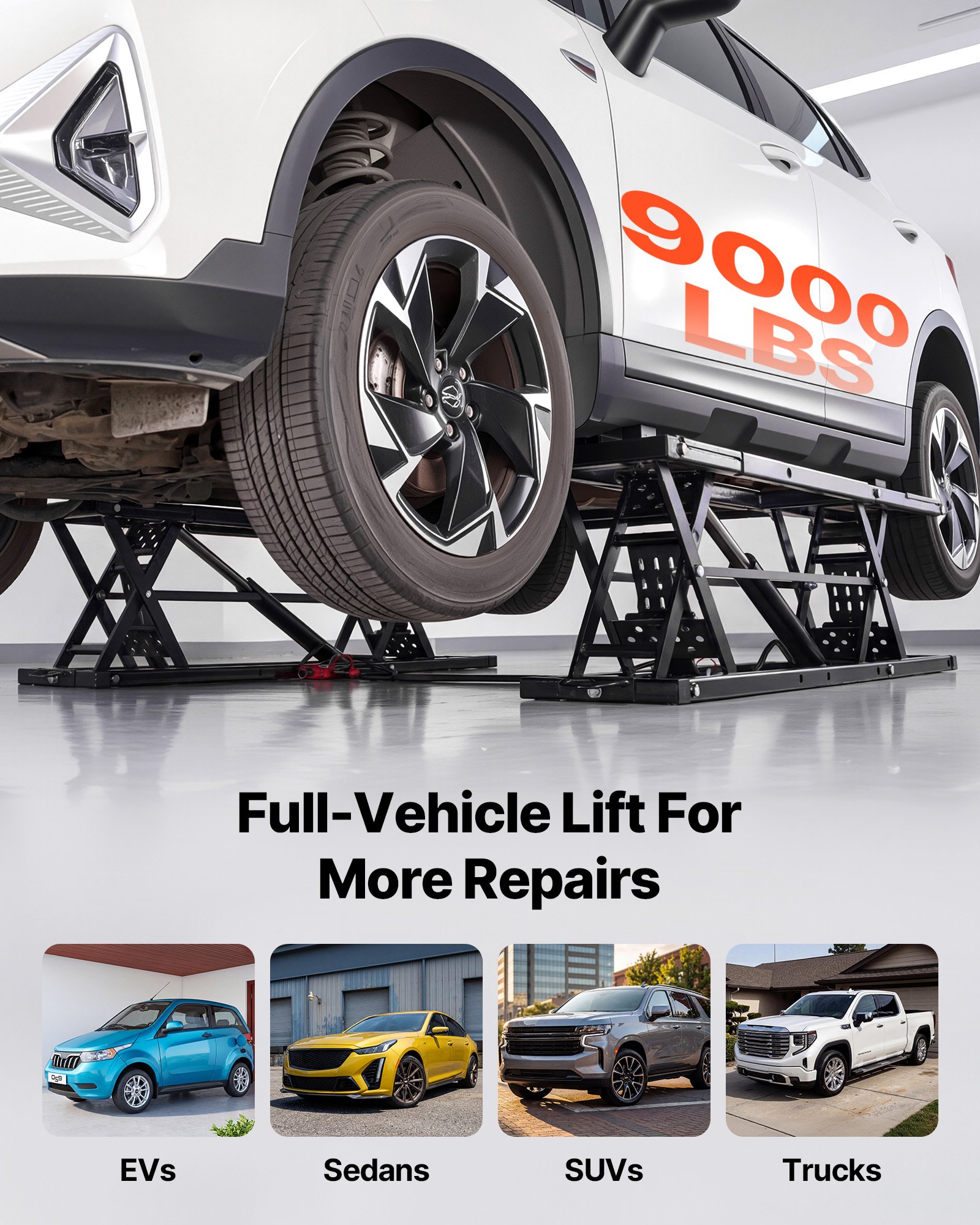 VEVOR Portable Car Lift, 9000 lbs Capacity, Heavy Duty Steel Truck Lift with 28" Max Height, 120V Power Unit, Wheels, 4 Rubber Pads & 4 Lifting Columns for Cars, SUVs, Trucks, Home Garage or Shop Use