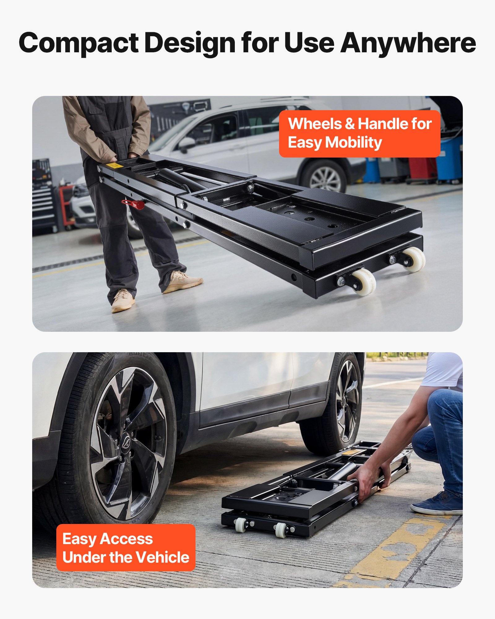 VEVOR Portable Car Lift, 9000 lbs Capacity, Heavy Duty Steel Truck Lift with 28" Max Height, 120V Power Unit, Wheels, 4 Rubber Pads & 4 Lifting Columns for Cars, SUVs, Trucks, Home Garage or Shop Use