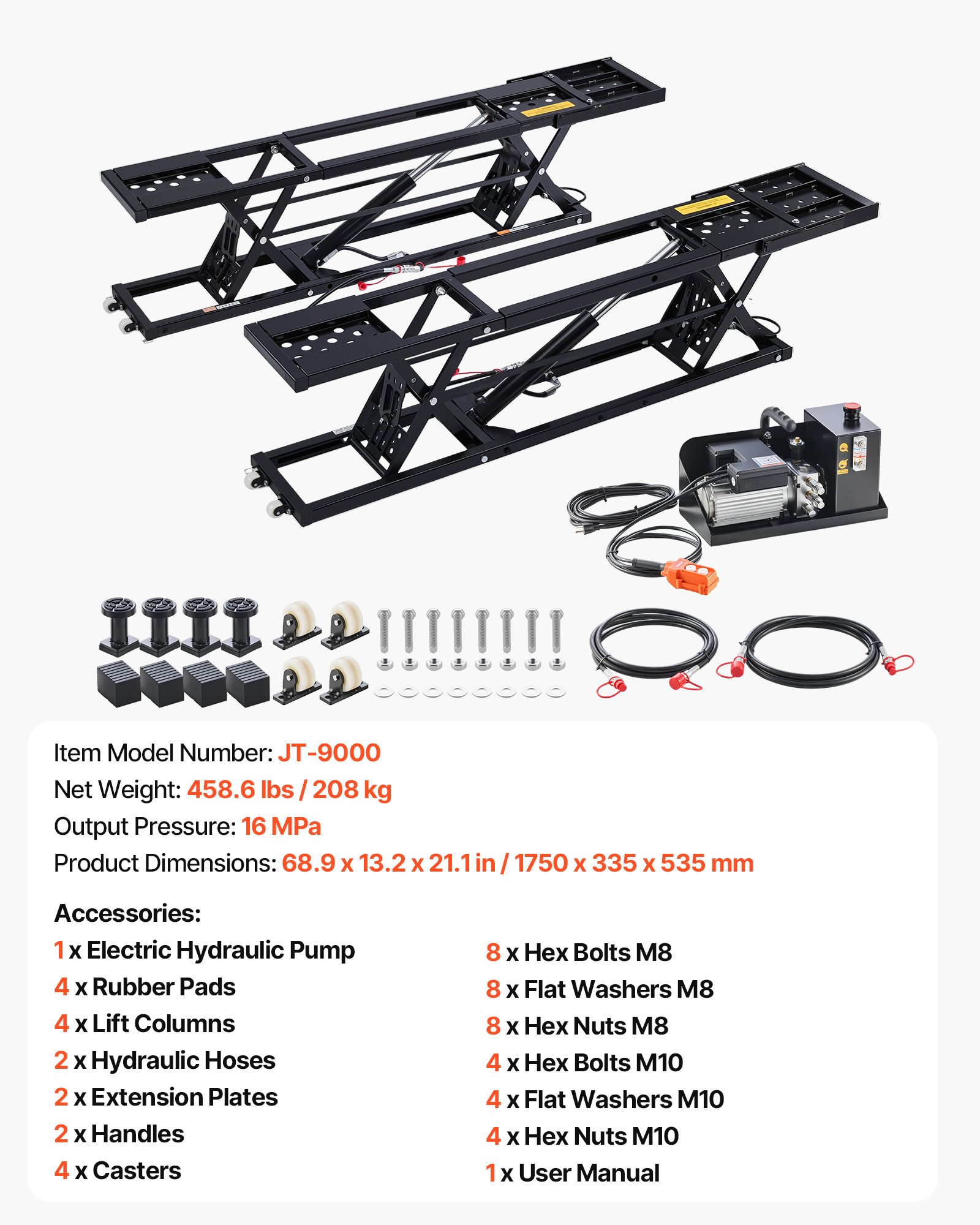 VEVOR Portable Car Lift, 9000 lbs Capacity, Heavy Duty Steel Truck Lift with 28" Max Height, 120V Power Unit, Wheels, 4 Rubber Pads & 4 Lifting Columns for Cars, SUVs, Trucks, Home Garage or Shop Use
