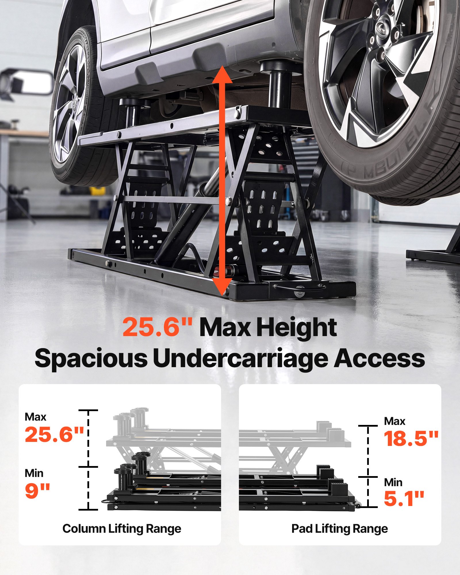 VEVOR Portable Car Lift, 2 Ton Capacity, Heavy Duty Quick Lift with 650 mm Max Height, Pneumatic Pump, Wheels, 4 Rubber Pads & 4 Lifting Columns for Cars, Compact SUVs, Mini Trucks, Garage or Shop