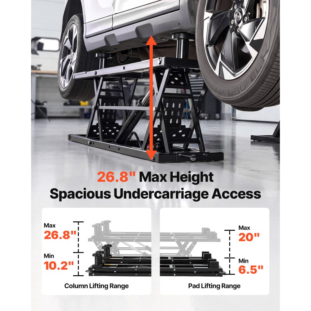 VEVOR Portable Car Lift, 3 Ton Capacity, Heavy Duty Steel Truck Lift with 680 mm Max Height, Pneumatic Pump, Wheels, 4 Rubber Pads & 4 Lifting Columns for Cars, SUVs, Trucks, Home Garage or Shop Use