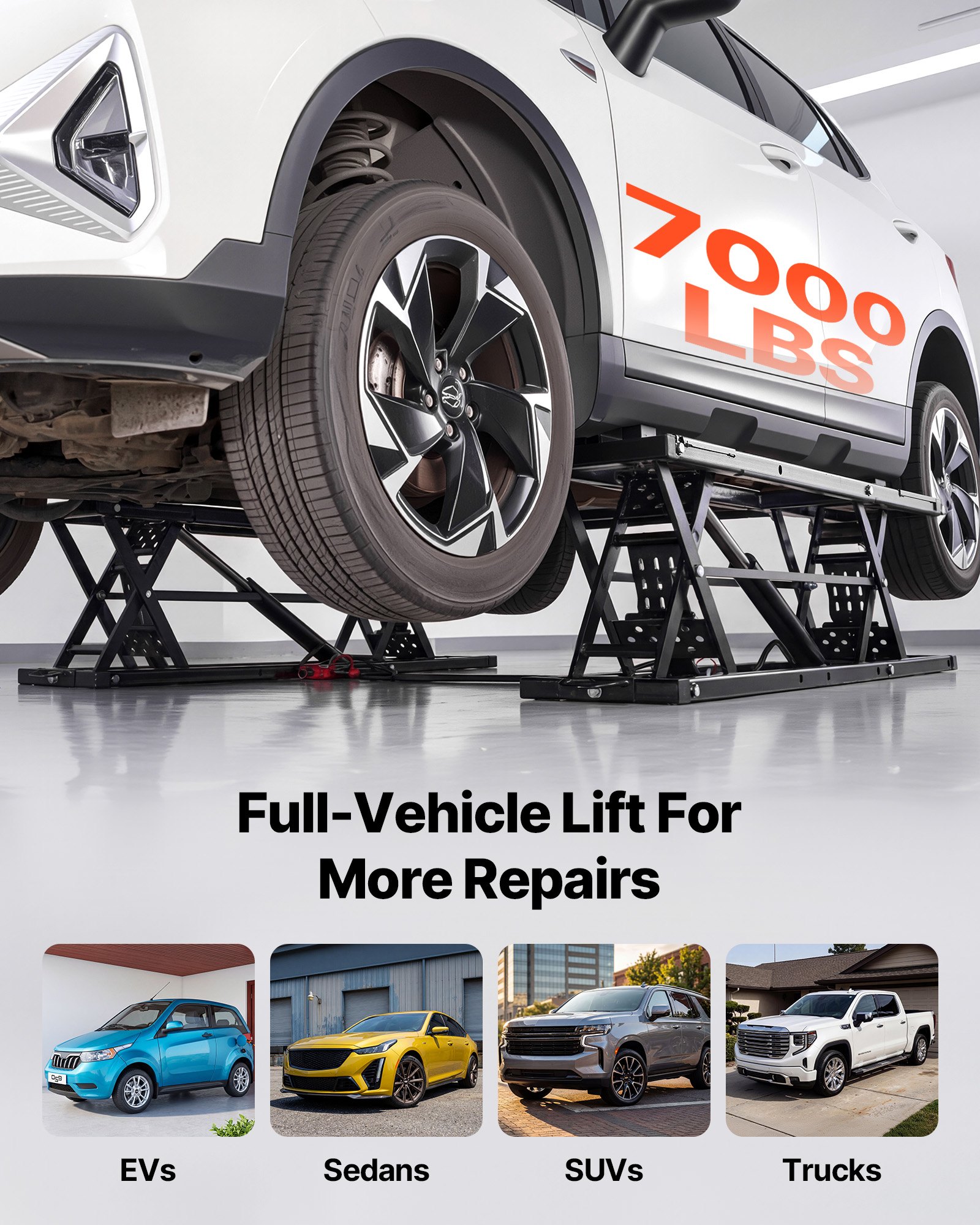 VEVOR Portable Car Lift, 3 Ton Capacity, Heavy Duty Steel Truck Lift with 680 mm Max Height, Pneumatic Pump, Wheels, 4 Rubber Pads & 4 Lifting Columns for Cars, SUVs, Trucks, Home Garage or Shop Use