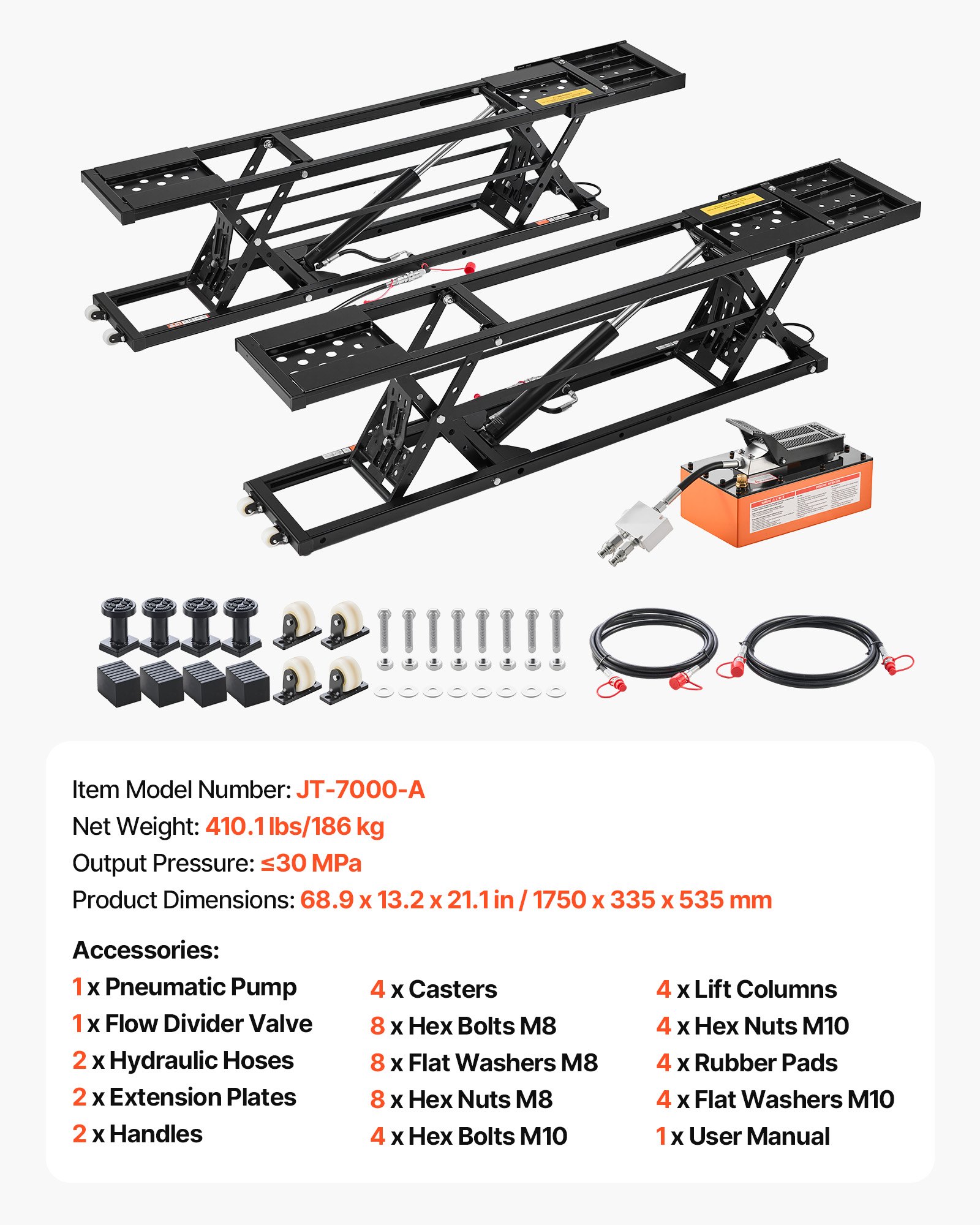 VEVOR Portable Car Lift, 3 Ton Capacity, Heavy Duty Steel Truck Lift with 680 mm Max Height, Pneumatic Pump, Wheels, 4 Rubber Pads & 4 Lifting Columns for Cars, SUVs, Trucks, Home Garage or Shop Use
