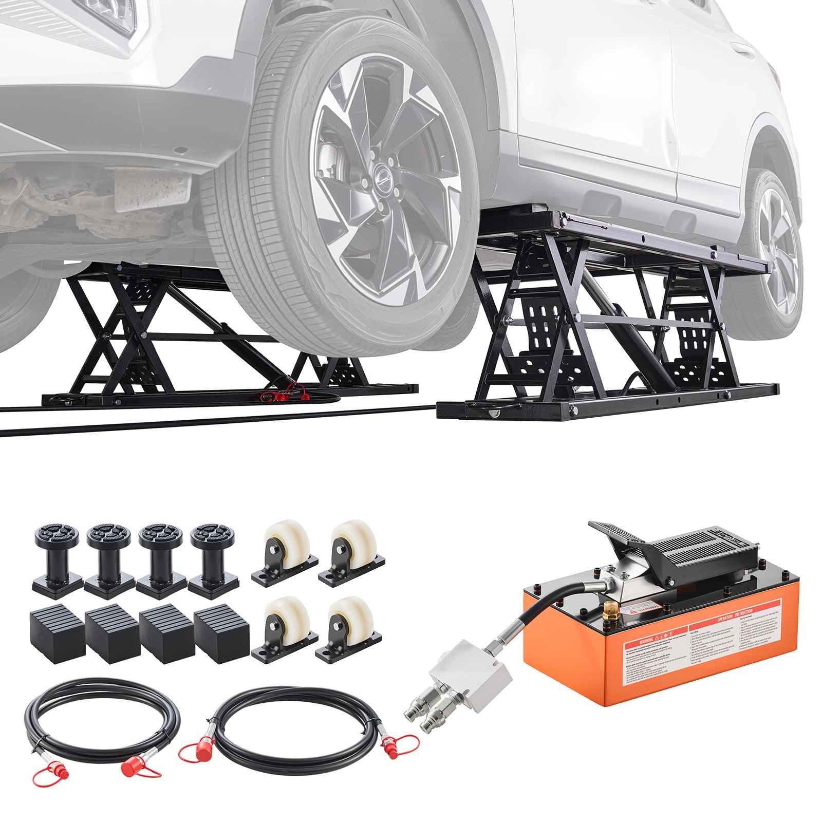 VEVOR Portable Car Lift, 3 Ton Capacity, Heavy Duty Steel Truck Lift with 680 mm Max Height, Pneumatic Pump, Wheels, 4 Rubber Pads & 4 Lifting Columns for Cars, SUVs, Trucks, Home Garage or Shop Use