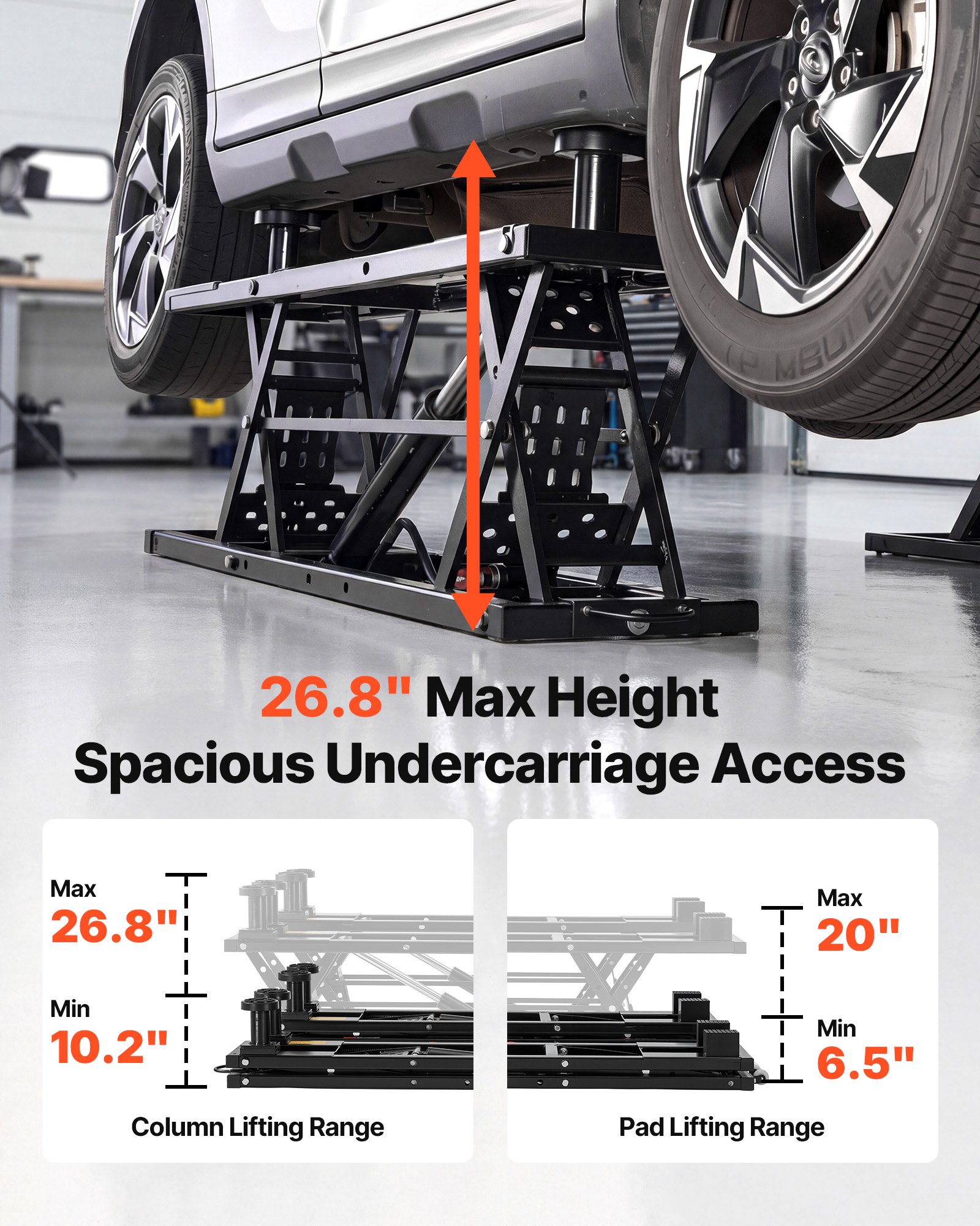 VEVOR Portable Car Lift, 3 Ton Capacity, Heavy Duty Steel Truck Lift with 680 mm Max Height, Pneumatic Pump, Wheels, 4 Rubber Pads & 4 Lifting Columns for Cars, SUVs, Trucks, Home Garage or Shop Use