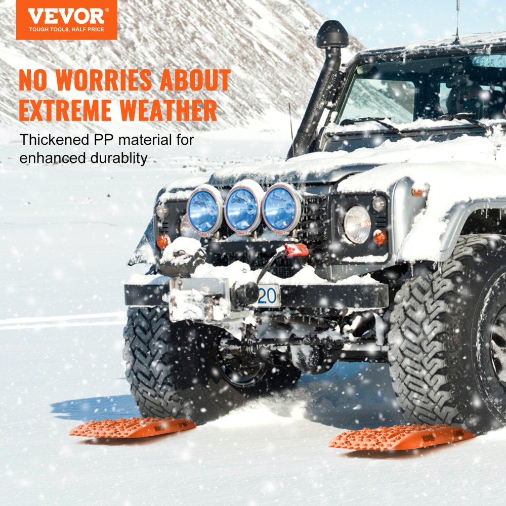 VEVOR 10 TON Traction Boards with PP Material, Recovery Boards for Off-road Vehicles/Cars/Pickups/SUVs/RVs, Pair Tire Traction Mats on Snow, Sand, Mud and Loose Terrain, Storage Bag, Short, Orange