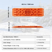 VEVOR 2PCS Traction Boards with PP for Mud Snow Sand Storage Bag Long Orange