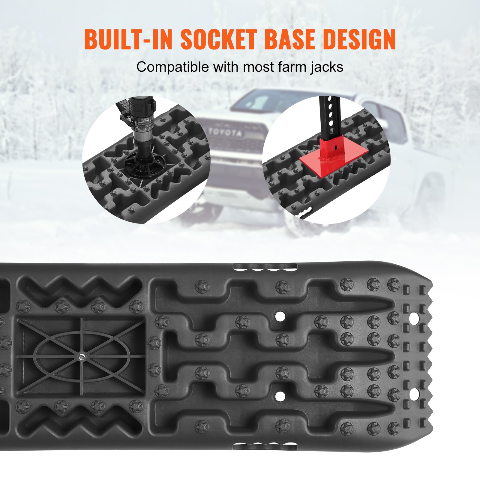 VEVOR 10 TON Traction Boards with PP Material, Recovery Boards for Off-road Vehicles/Cars/Pickups/SUVs/RVs, Pair Tire Traction Mats on Snow, Sand, Mud and Loose Terrain, Storage Bag, Long, Black