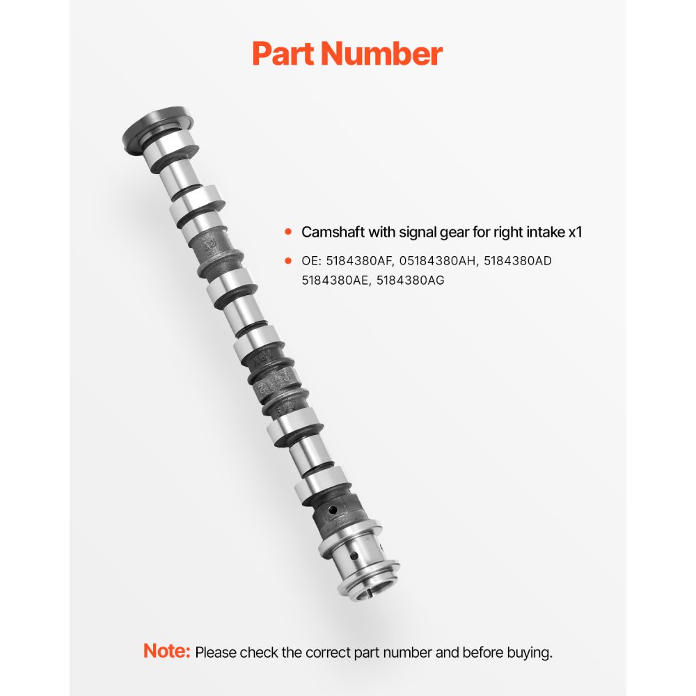 VEVOR Engine Camshaft, 5184380AF 05184380AH 5184380AD 5184380AE 5184380AG Cam Replacement, for 2011-2015 Jeep Grand Cherokee, 2011-2014 Dodge Avenger, 2013-2018 Ram 1500, 3.6L