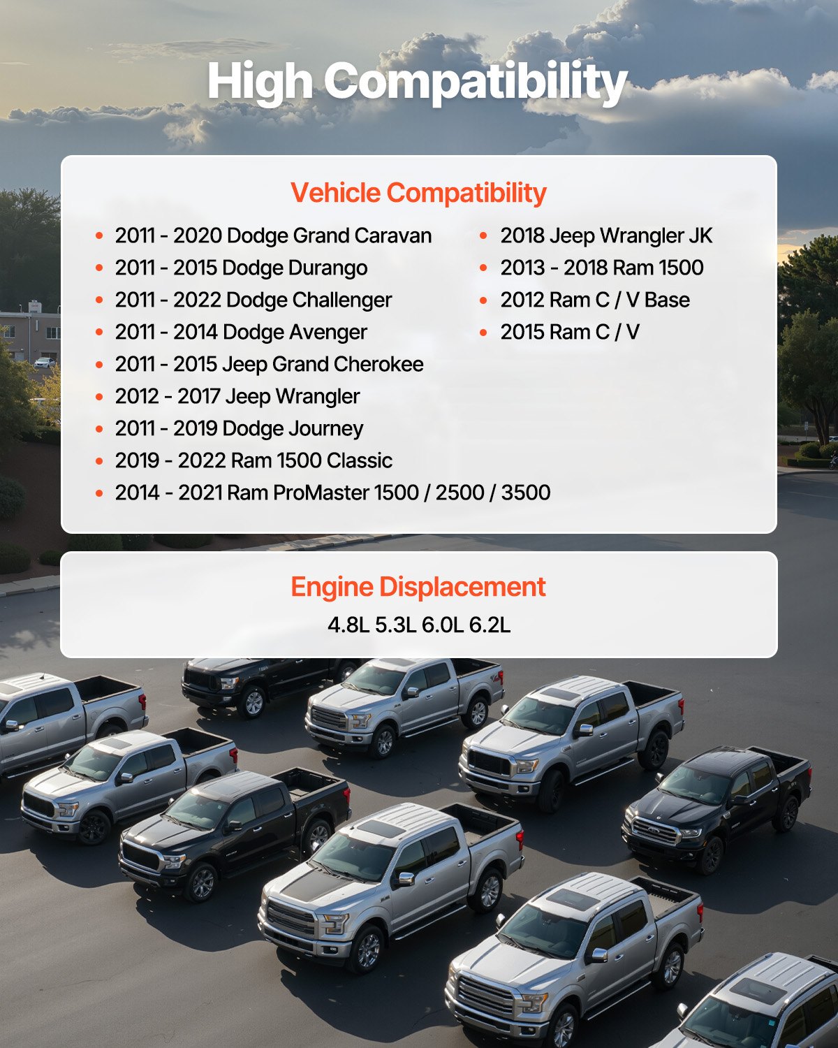 VEVOR Engine Camshaft, 5184380AF 05184380AH 5184380AD 5184380AE 5184380AG Cam Replacement, for 2011-2015 Jeep Grand Cherokee, 2011-2014 Dodge Avenger, 2013-2018 Ram 1500, 3.6L