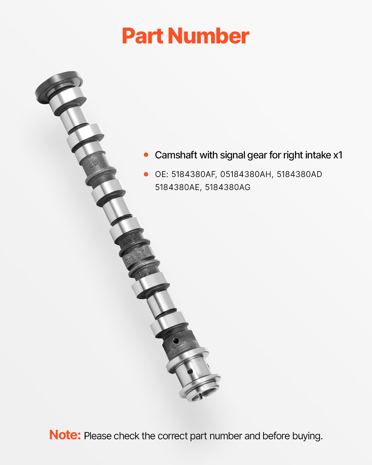VEVOR Engine Camshaft, 5184380AF 05184380AH 5184380AD 5184380AE 5184380AG Cam Replacement, for 2011-2015 Jeep Grand Cherokee, 2011-2014 Dodge Avenger, 2013-2018 Ram 1500, 3.6L