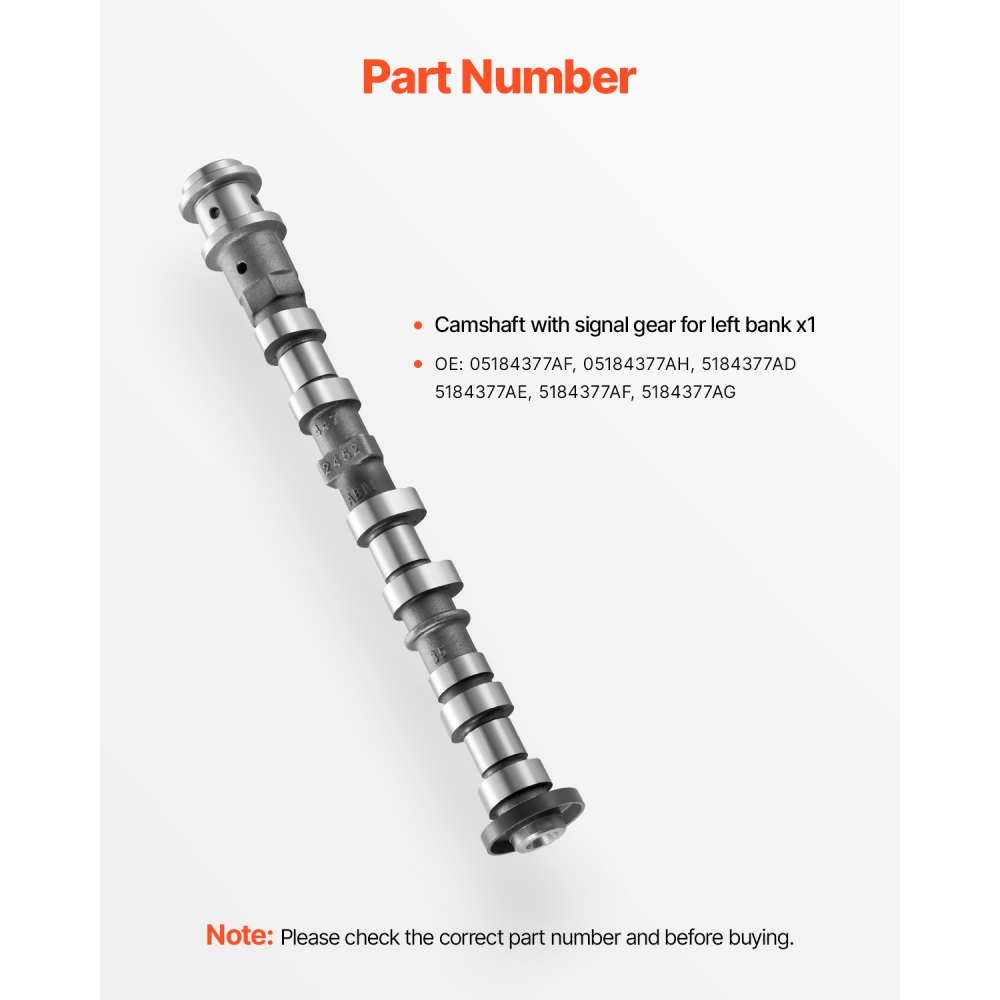 VEVOR Engine Camshaft, 05184377AF 05184377AH 5184377AD 5184377AE 5184377AF 5184377AG Cam Replacement, Work with 2011-2015 Jeep Grand Cherokee, 2011-2019 Dodge Journey, 3.6L V6