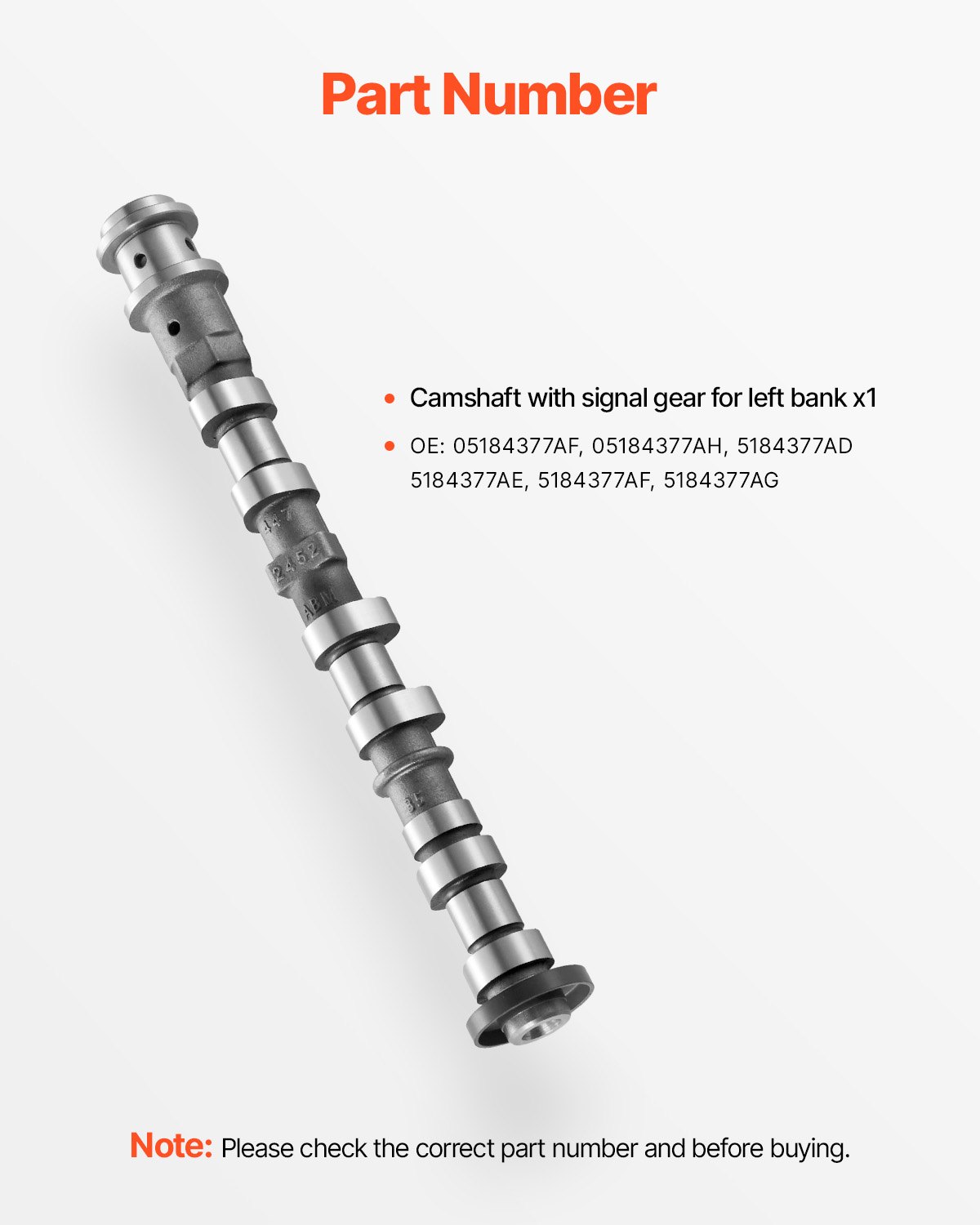 VEVOR Engine Camshaft, 05184377AF 05184377AH 5184377AD 5184377AE 5184377AF 5184377AG Cam Replacement, Work with 2011-2015 Jeep Grand Cherokee, 2011-2019 Dodge Journey, 3.6L V6