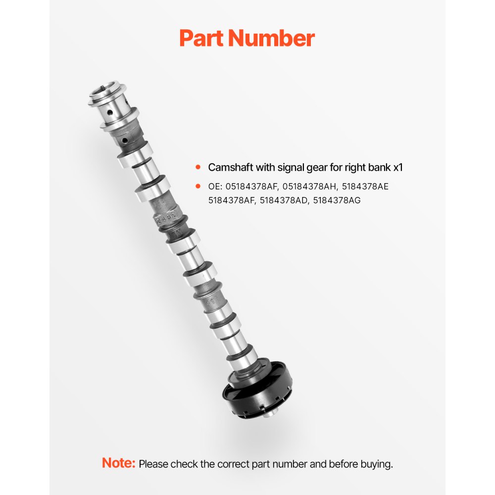 VEVOR Engine Camshaft, 05184378AF 05184378AH 5184378AE 5184378AF 5184378AD 5184378AG Cam Replacement, Fit 2018 Jeep Wrangler JK, 2011-2019 Dodge Journey, 2013-2018 Ram 1500, 2012 Ram C/V Base, 3.6L V6