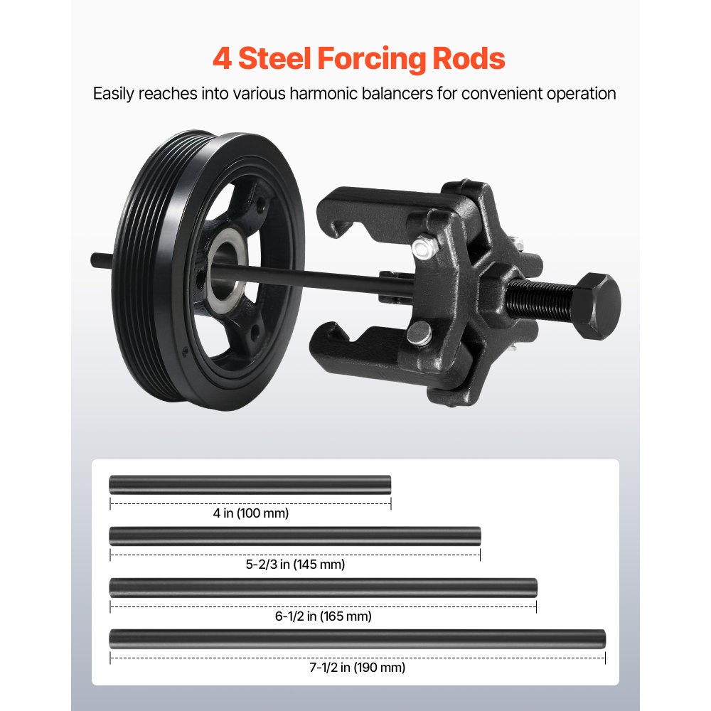 VEVOR Harmonic Balancer Puller Kit, Adjustable 3-Jaw Puller Fits Most Late Model Vehicles, 3-Jaw Pulley Puller Set with 4 Forcing Rods for Removing Harmonic Balancers Without Removing the Radiator