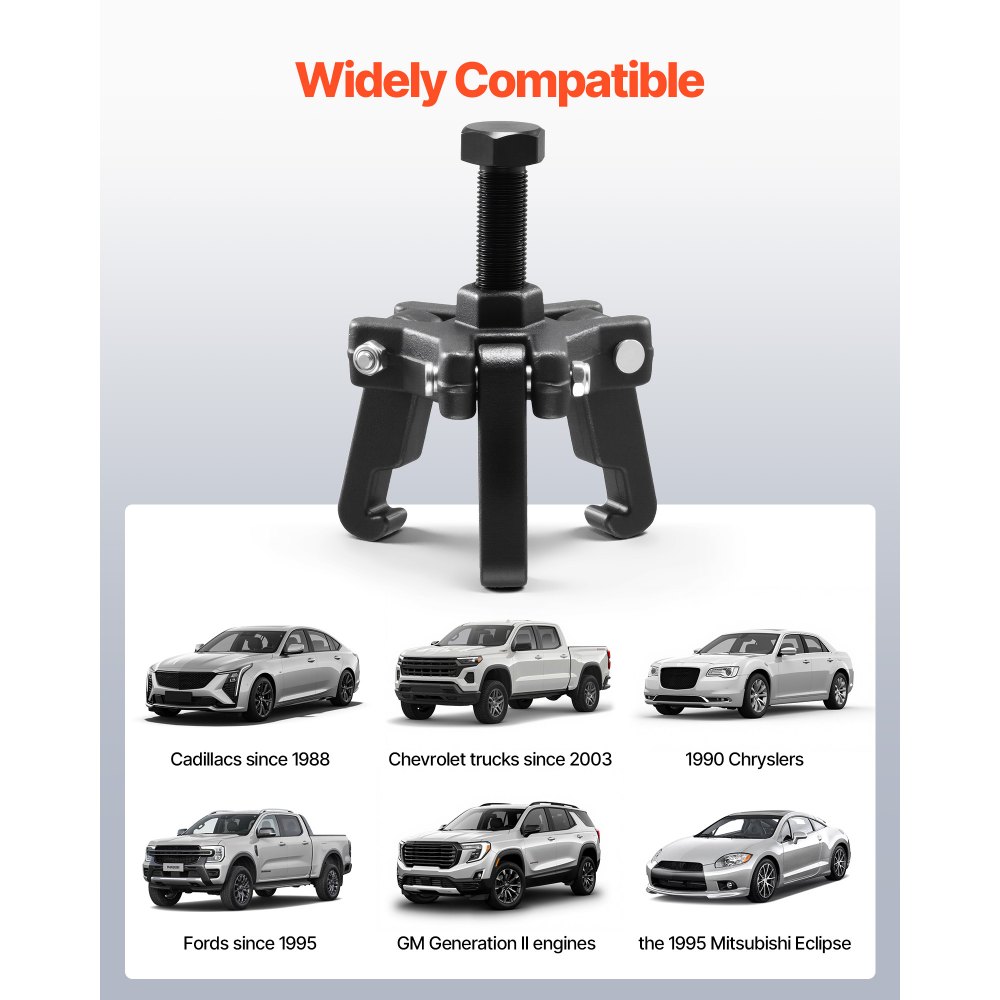 VEVOR Harmonic Balancer Puller Kit, Adjustable 3-Jaw Puller Fits Most Late Model Vehicles, 3-Jaw Pulley Puller Set with 4 Forcing Rods for Removing Harmonic Balancers Without Removing the Radiator