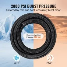 VEVOR 8AN Fuel Line Kit, 20 FT Fuel Hose Kit, 0.43" Nylon Stainless Steel Braided Fuel Line Oil/Gas/Diesel Hose End Fitting Kit, with 12 PCS Swivel Fitting Adapter Kit, Black