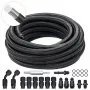VEVOR 6AN Fuel Line Kit, 25 FT Fuel Hose Kit, 5/16" Nylon Stainless Steel Braided PTFE Fuel Line Kit, E85/Oil/Gas/Diesel Hose End Fitting Kit, with 15 PCS Swivel Fitting Adapter Kit, Black