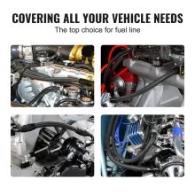 VEVOR 6AN Fuel Line Kit, 25 FT Fuel Hose Kit, 5/16" Nylon Stainless Steel Braided PTFE Fuel Line Kit, E85/Oil/Gas/Diesel Hose End Fitting Kit, with 15 PCS Swivel Fitting Adapter Kit, Black