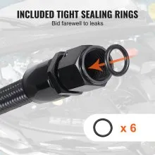 VEVOR 10AN Fuel Line Kit, 10 FT Fuel Hose Kit, 0.55" Nylon Stainless Steel Braided Fuel Line Oil/Gas/Diesel Hose End Fitting Kit, with 7 PCS Swivel Fitting Adapter Kit, Black