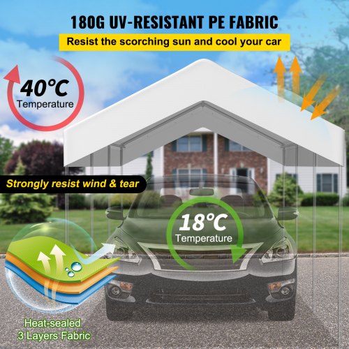 VEVOR Carport Replacement Canopy Cover, 10 x 20 ft, Ripstop Triple-layer PE Fabric Garage Top Tarp Shelter Cover, UV Resistant Waterproof Car Cover Tent for Party, Garden, Boat (Frame is not Included)