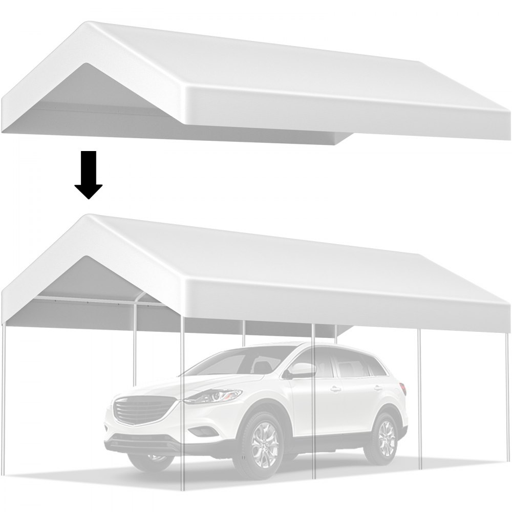 VEVOR VEVOR Carport Car Canopy, 3 x 6 m Heavy Duty Garage Shelter with 4  Legs, Car Garage Tent for Outdoor Party, Birthday, Garden, Boat, Car  Shelter Tent White (Poles not included)
