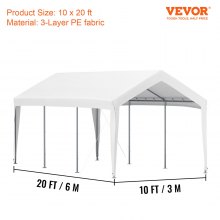 VEVOR Carport Replacement Canopy Cover, 10 x 20 ft, Ripstop Triple-layer PE Fabric Garage Top Tarp Shelter Cover, UV Resistant Waterproof Car Cover Tent for Party, Garden, Boat (Frame is not Included)