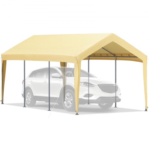 VEVOR 10 x 20 ft Carport Car Canopy, Heavy Duty Garage Shelter with 8 Legs, Car Garage Tent for Outdoor Party, Birthday, Garden, Boats, Adjustable Peak Height from 8.3 ft to 10 ft, Yellow