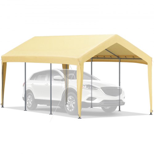 VEVOR 10 x 20 ft Carport Car Canopy, Heavy Duty Garage Shelter with 8 Legs, Car Garage Tent for Outdoor Party, Birthday, Garden, Boat, Adjustable Peak Height from 8.3 ft to 10 ft, Yellow