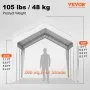 VEVOR 10 x 20 ft Carport Car Canopy, Heavy Duty Garage Shelter with 8 Legs, Car Garage Tent for Outdoor Party, Birthday, Garden, Boat, Adjustable Peak Height from 8.3 ft to 10 ft, White