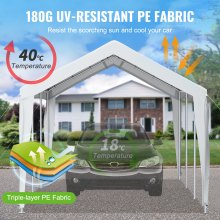 VEVOR Carport Canopy Car Shelter Tent 10 x 20ft for Auto Boats with 8 Legs White