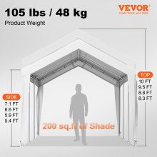 VEVOR Carport Canopy Car Shelter Tent 10 x 20ft for Auto Boats with 8 Legs White