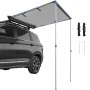 VEVOR Car Side Awning, 4.6'x6.6', Pull-Out Retractable Vehicle Awning Waterproof UV50+, Telescoping Poles Trailer Sunshade Rooftop Tent w/ Carry Bag for Jeep/SUV/Truck/Van Outdoor Camping Travel, Grey
