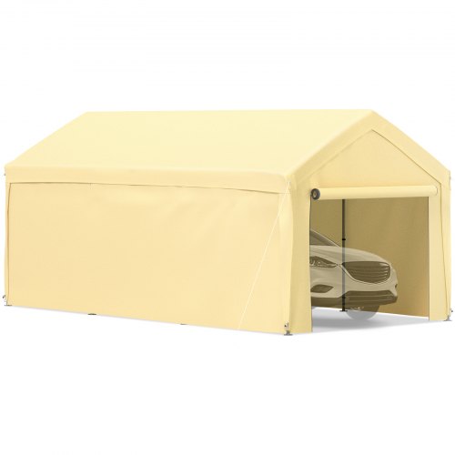 VEVOR 13 x 20 ft Carport Car Canopy, Heavy Duty Garage Shelter with 8 Legs and Removable Sidewalls, Car Garage Tent for Party, Birthday, Boat, Adjustable Peak Height from 9.6 ft to 11.3 ft, Yellow