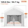 VEVOR 10 x 20 ft Carport Car Canopy, Heavy Duty Garage Shelter with 8 Legs and Removable Sidewalls, Car Garage Tent for Party, Birthday, Boat, Adjustable Peak Height from 8.3 ft to 10 ft, White