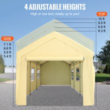 VEVOR Carport Canopy Car Canopy 10 x 20ft w/ 8 Legs Sidewalls Windows Yellow