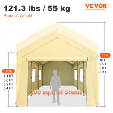 VEVOR Carport Canopy Car Canopy 10 x 20ft w/ 8 Legs Sidewalls Windows Yellow