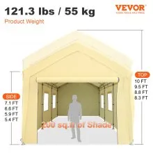 VEVOR Carport Canopy Car Canopy 10 x 20ft w/ 8 Legs Sidewalls Windows Yellow