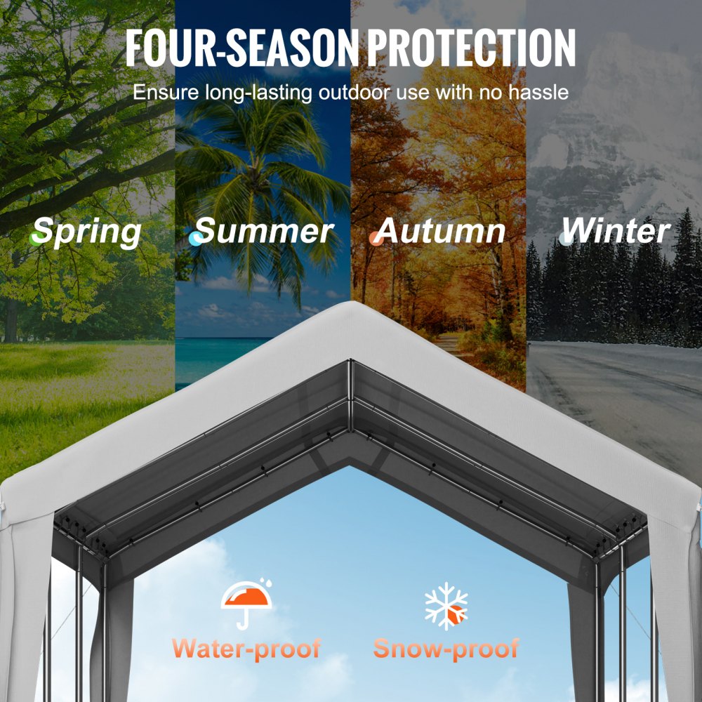 VEVOR 10 x 20 ft Carport Car Canopy, Heavy Duty Garage Shelter with 8 Legs, Removable Sidewalls and Windows, Car Garage Tent for Party, Boat, Adjustable Peak Height from 8.3 ft to 10 ft, Gray