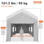 VEVOR 10 x 20 ft Carport Car Canopy, Heavy Duty Garage Shelter with 8 Legs, Removable Sidewalls and Windows, Car Garage Tent for Party, Boat, Adjustable Peak Height from 8.3 ft to 10 ft, Gray