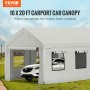 VEVOR 10 x 20 ft Carport Car Canopy, Heavy Duty Garage Shelter with 8 Legs, Removable Sidewalls and Windows, Car Garage Tent for Party, Boat, Adjustable Peak Height from 8.3 ft to 10 ft, Gray