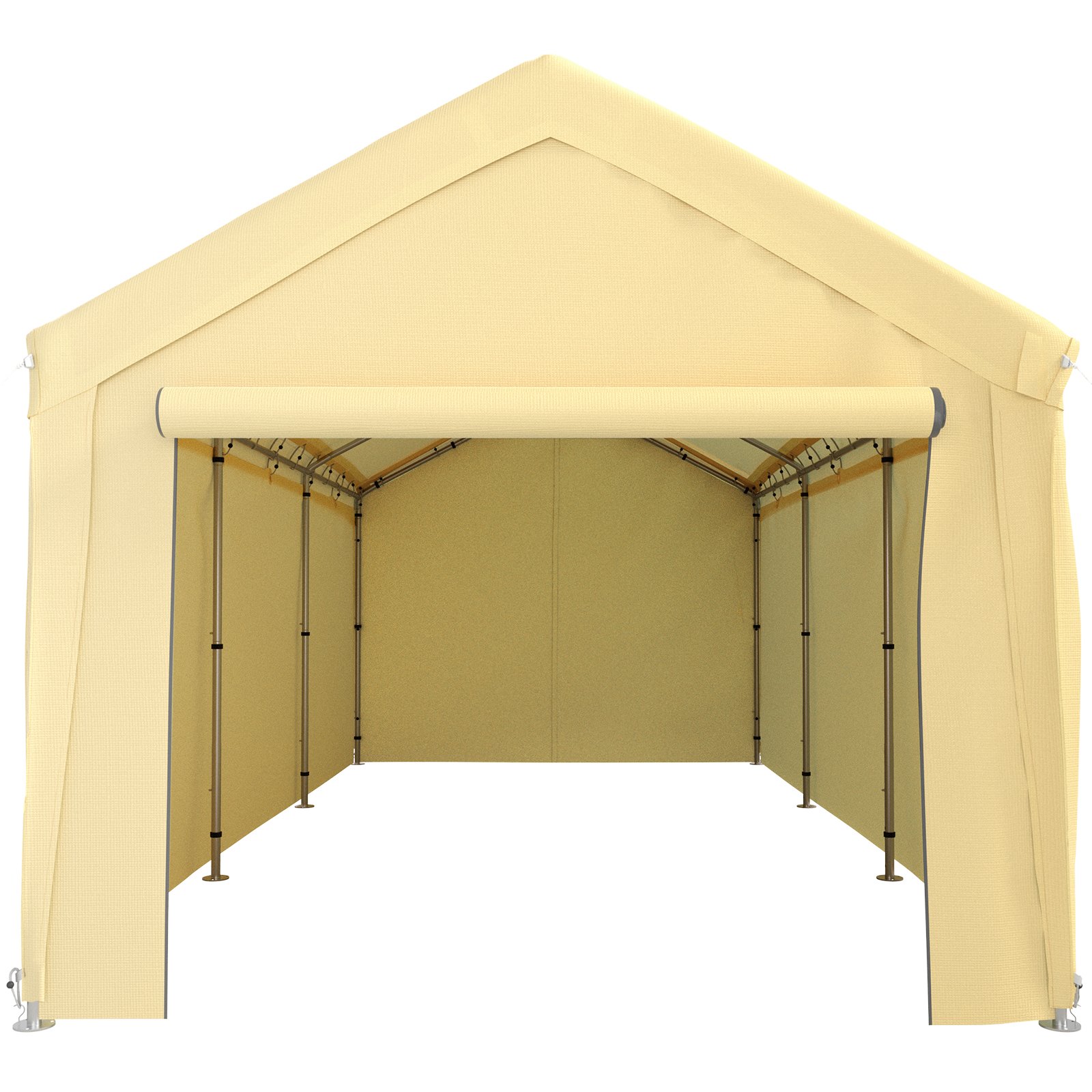 VEVOR carport canopy in beige with open front, showcasing steel frame and spacious interior.