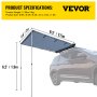 VEVOR Car Side Awning, 6.6'x8.2', Pull-Out Retractable Vehicle Awning Waterproof UV50+, Telescoping Poles Trailer Sunshade Rooftop Tent w/ Carry Bag for Jeep/SUV/Truck/Van Outdoor Camping Travel, Grey