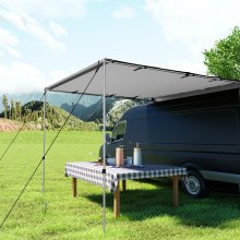 VEVOR Car Side Awning, 7.6'x8.2', Pull-Out Retractable Vehicle Awning Waterproof UV50+, Telescoping Poles Trailer Sunshade Rooftop Tent w/ Carry Bag for Jeep/SUV/Truck/Van Outdoor Camping Travel, Grey