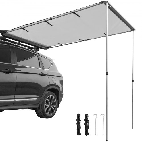 VEVOR Car Side Awning, 6.5'x10', Pull-Out Retractable Vehicle Awning Waterproof UV50+, Telescoping Poles Trailer Sunshade Rooftop Tent w/ Carry Bag for Jeep/SUV/Truck/Van Outdoor Camping Travel, Grey