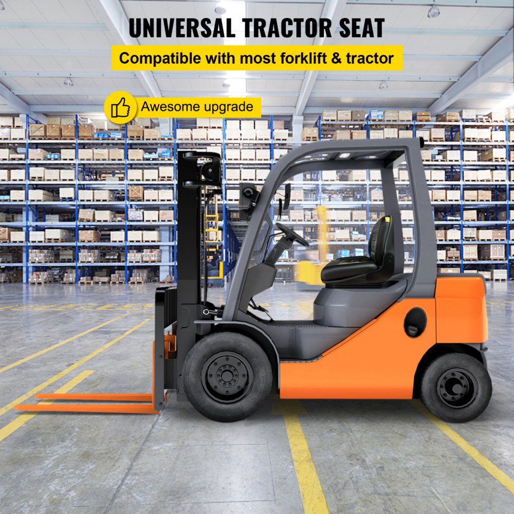 VEVOR Reemplazo universal del asiento plegable de la carretilla elevadora, asiento de suspensión total con ángulo de respaldo ajustable de 180°, se adapta a la mayoría de los asientos mecánicos pesados