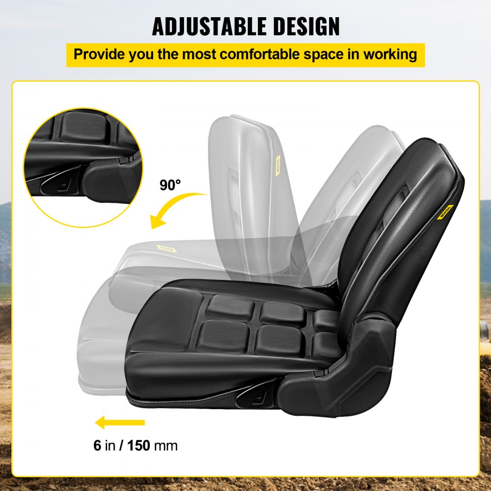 VEVOR Reemplazo universal del asiento plegable de la carretilla elevadora, asiento de suspensión total con ángulo de respaldo ajustable de 180°, se adapta a la mayoría de los asientos mecánicos pesados