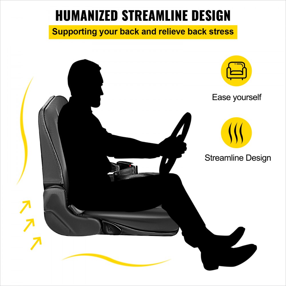 VEVOR Reemplazo universal del asiento plegable de la carretilla elevadora, asiento de suspensión total con ángulo de respaldo ajustable de 180°, se adapta a la mayoría de los asientos mecánicos pesados