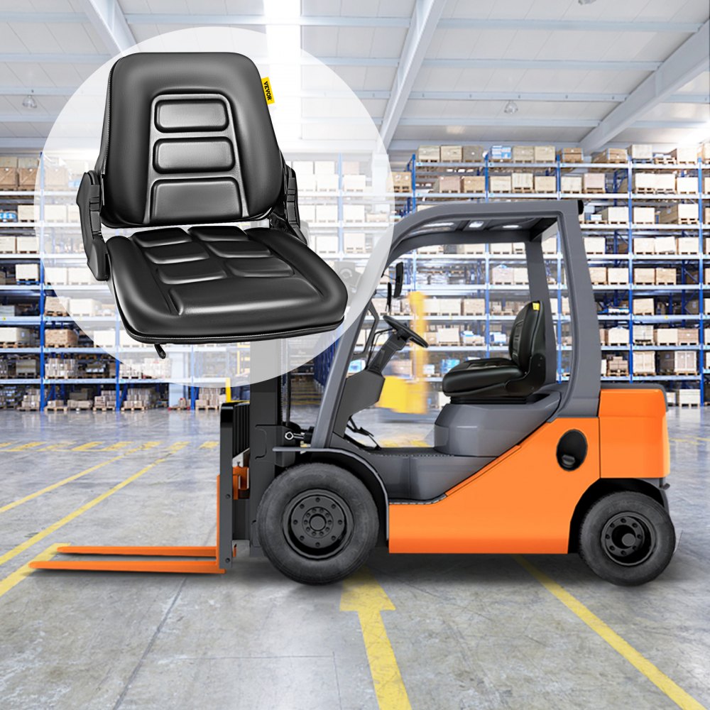 VEVOR Reemplazo universal del asiento plegable de la carretilla elevadora, asiento de suspensión total con ángulo de respaldo ajustable de 180°, se adapta a la mayoría de los asientos mecánicos pesados