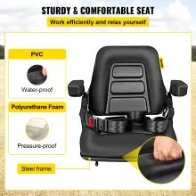 VEVOR Universal Fold Down Forklift Seat with Retractable Safety Belt, Armrest,Adjustable Seat for Excavator, Forklift, Tractor, Skid Loader, Backhoe Dozer Telehandler